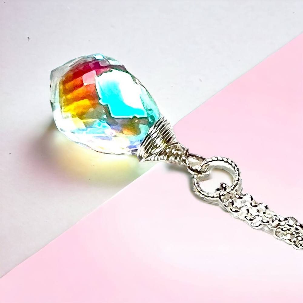 New Rainbow Moonstone Pendant Sterling Silver 925 , Wire Wrapped Briolette